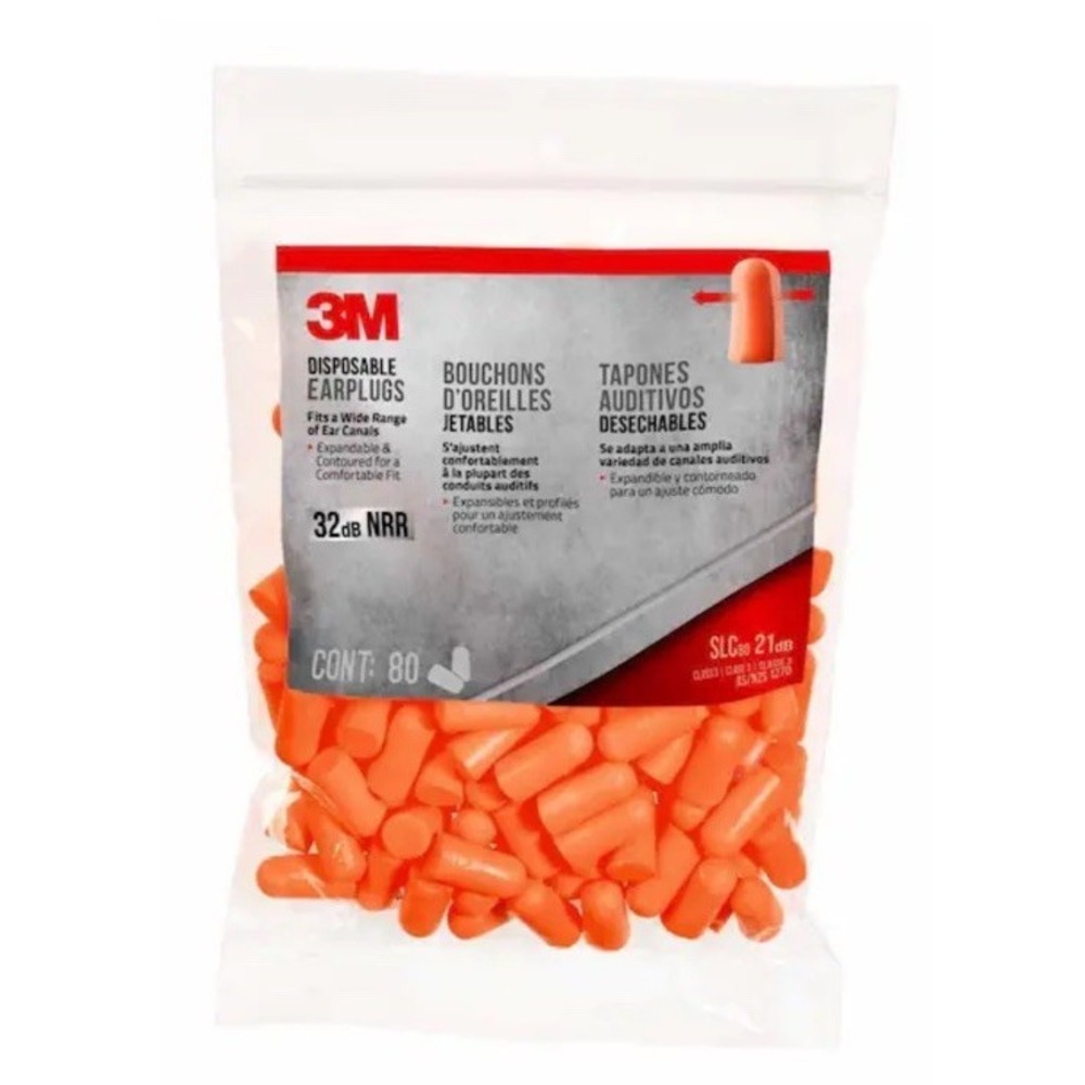 3M Orange Disposable Ear Plugs 80 Pack 32dB NRR Noise Protection 92800H80